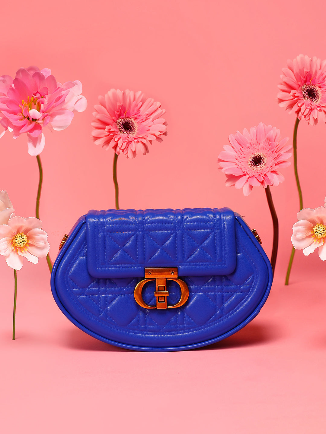 The Quilted Curve Sling Bag - Royal Blue