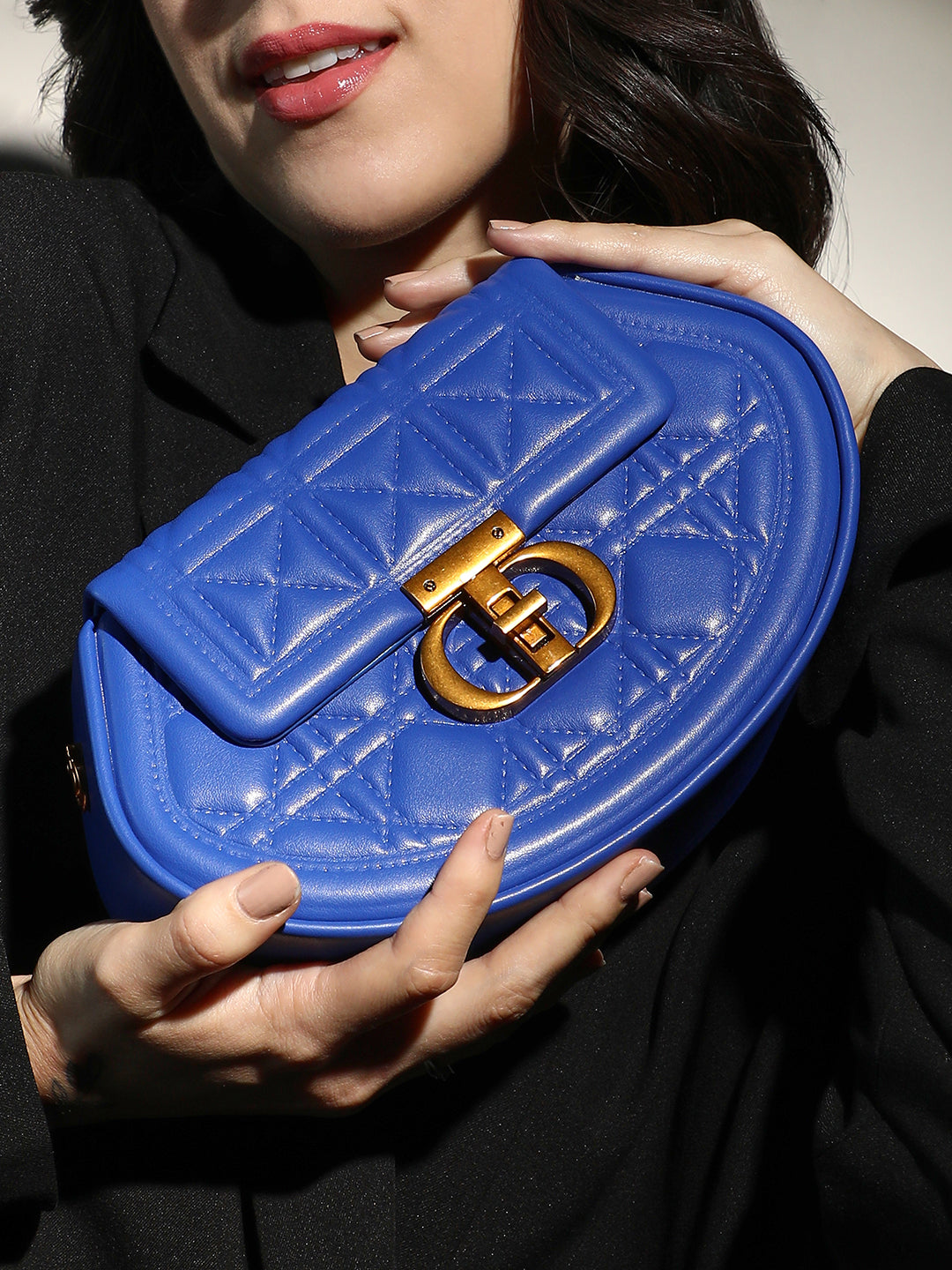 The Quilted Curve Sling Bag - Royal Blue