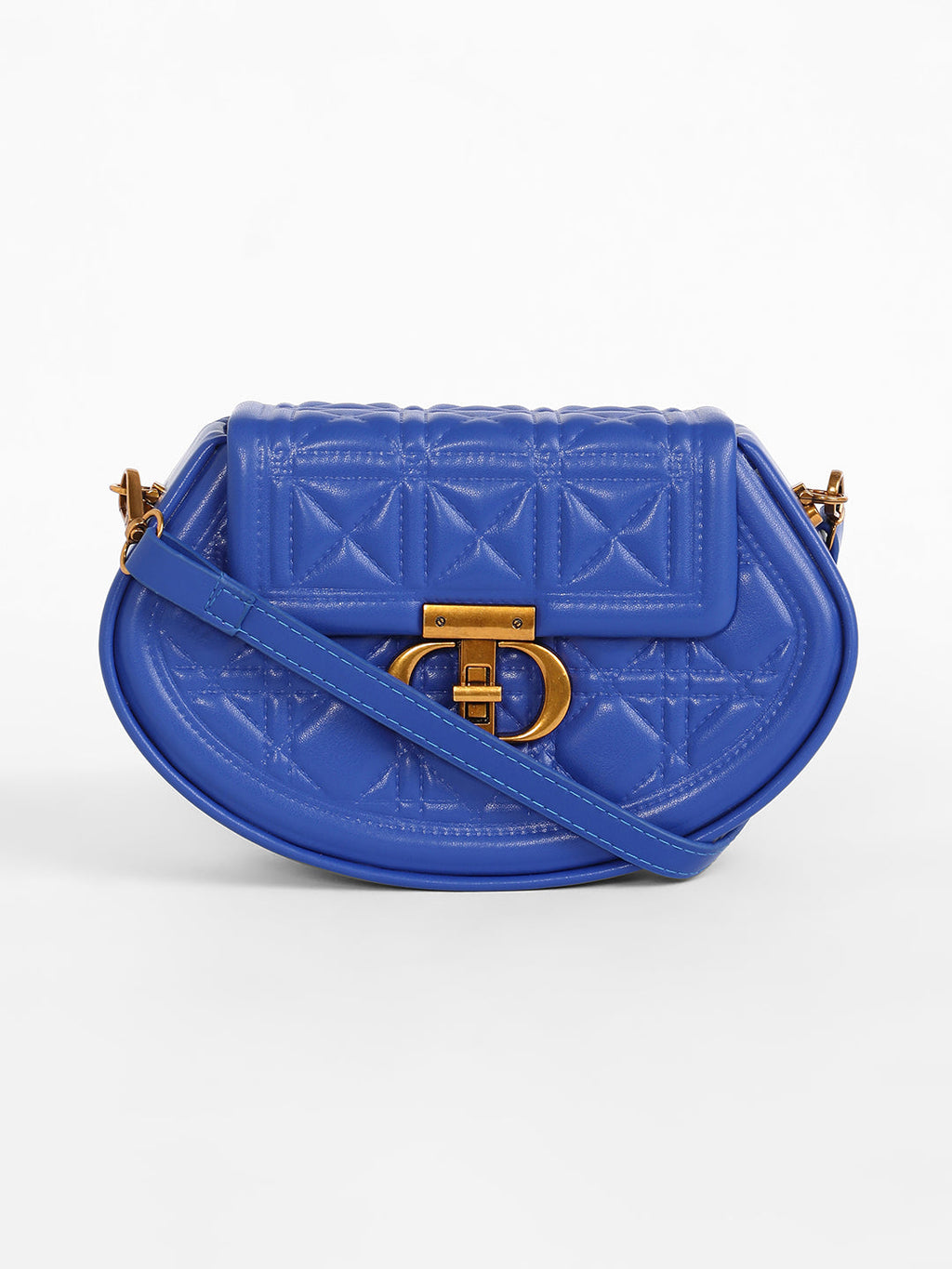 The Quilted Curve Sling Bag - Royal Blue
