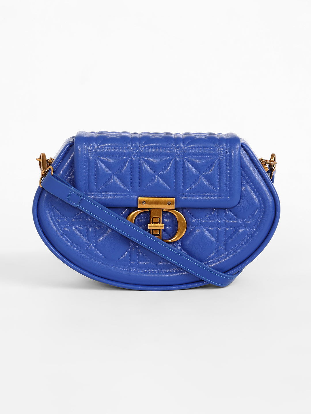 The Quilted Curve Sling Bag - Royal Blue