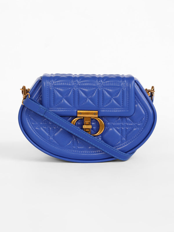 The Quilted Curve Sling Bag - Royal Blue