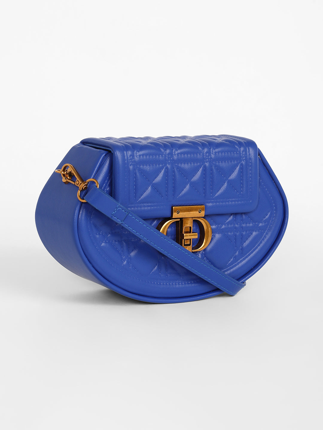 The Quilted Curve Sling Bag - Royal Blue