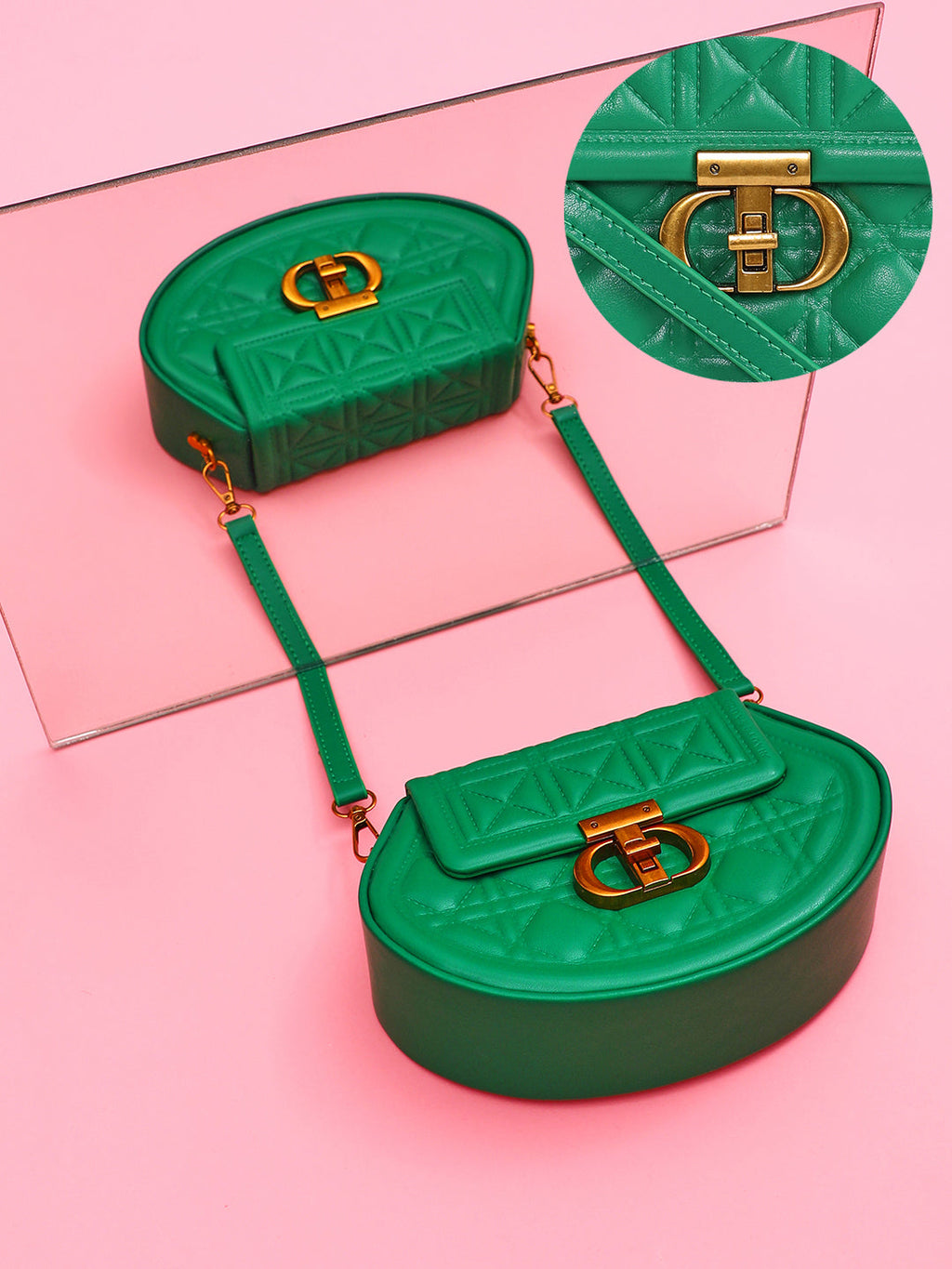 The Quilted Curve Sling Bag - Shamrock Green