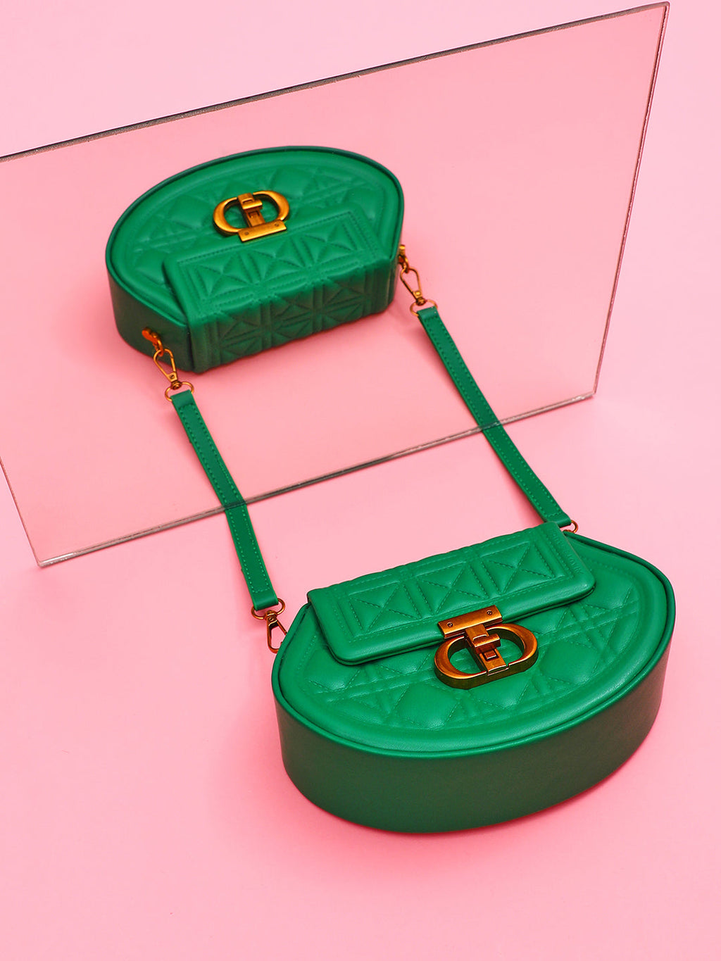 The Quilted Curve Sling Bag - Shamrock Green