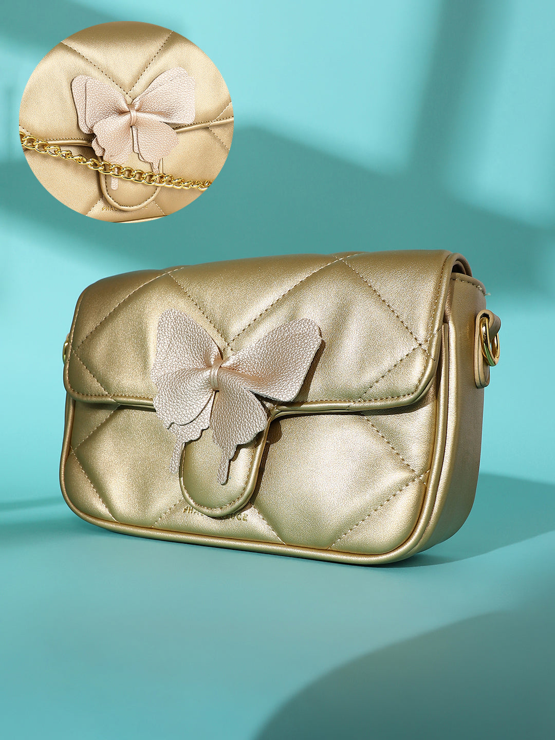 The Quilted Butterfly Shoulder Bag - Antique Gold