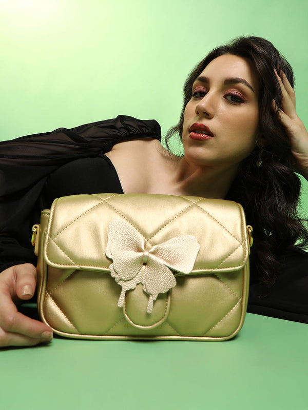 The Quilted Butterfly Shoulder Bag - Antique Gold