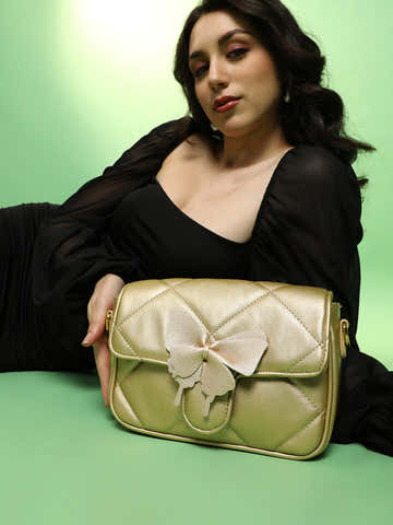 The Quilted Butterfly Shoulder Bag - Antique Gold