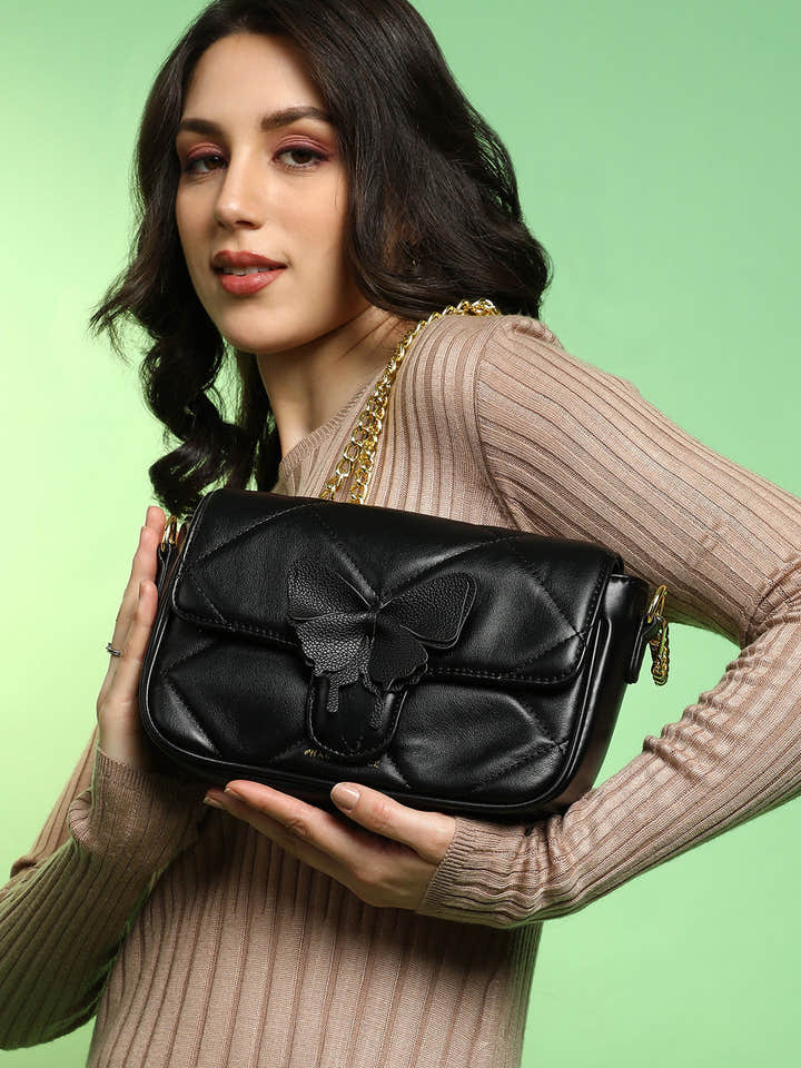 The Quilted Butterfly Shoulder Bag - Midnight Black