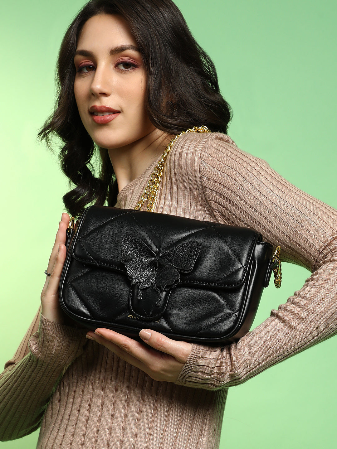 The Quilted Butterfly Shoulder Bag - Midnight Black