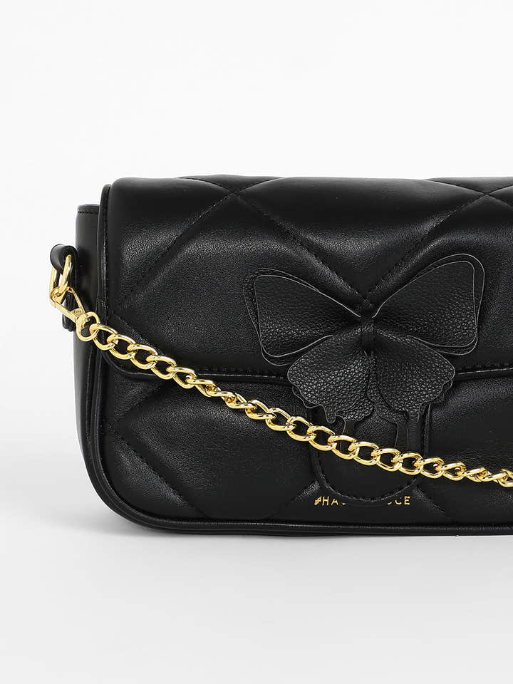 The Quilted Butterfly Shoulder Bag - Midnight Black