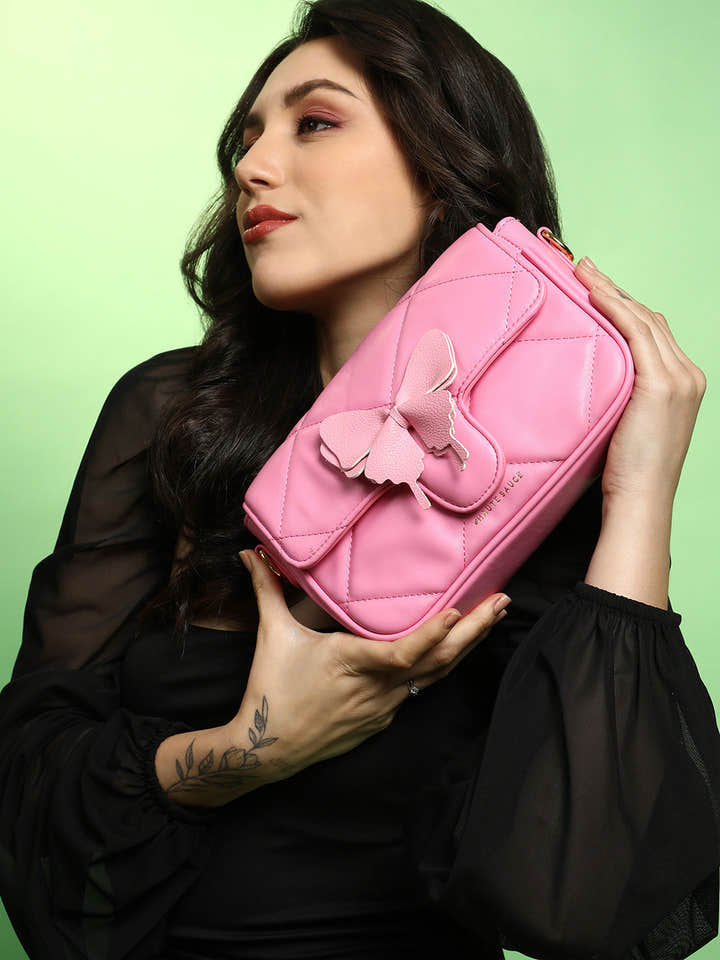 The Quilted Butterfly Shoulder Bag - Barbie Pink