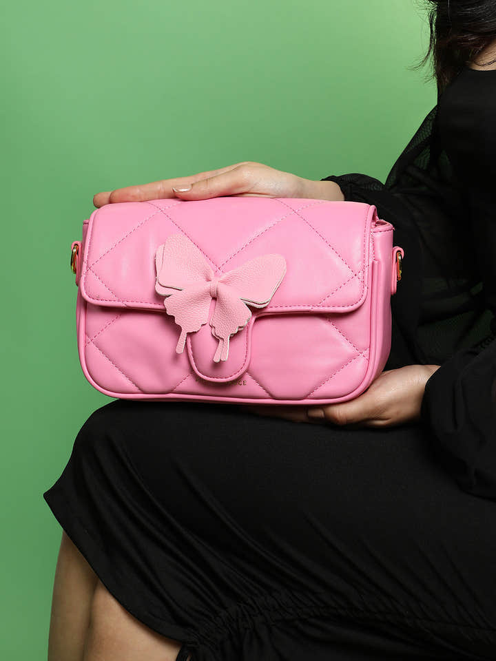 The Quilted Butterfly Shoulder Bag - Barbie Pink