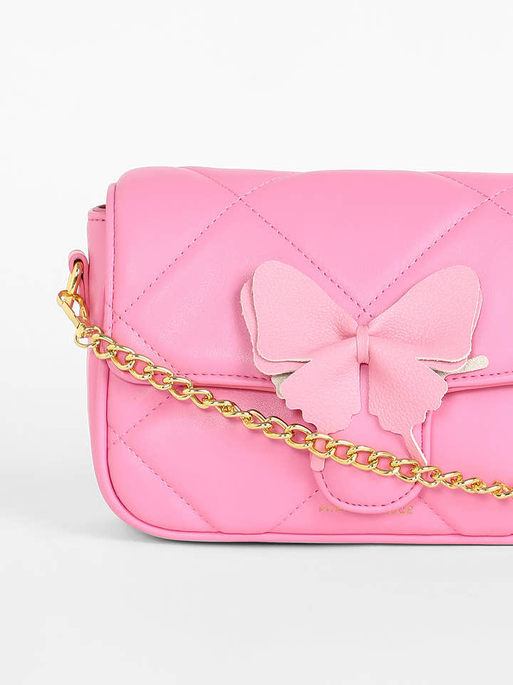 The Quilted Butterfly Shoulder Bag - Barbie Pink