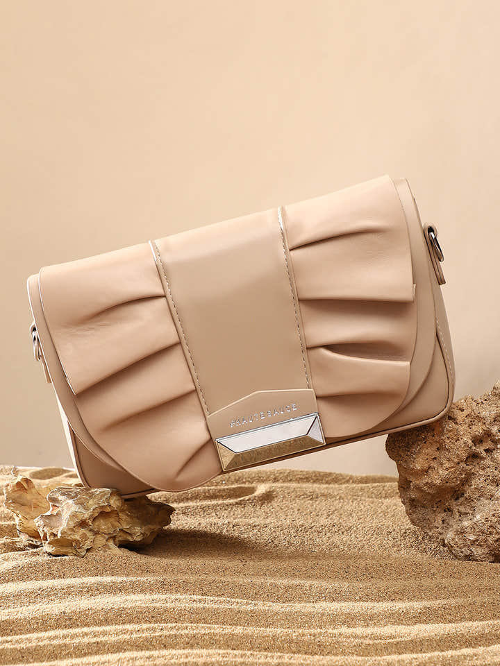 The Ruched Sling Bag - Beige