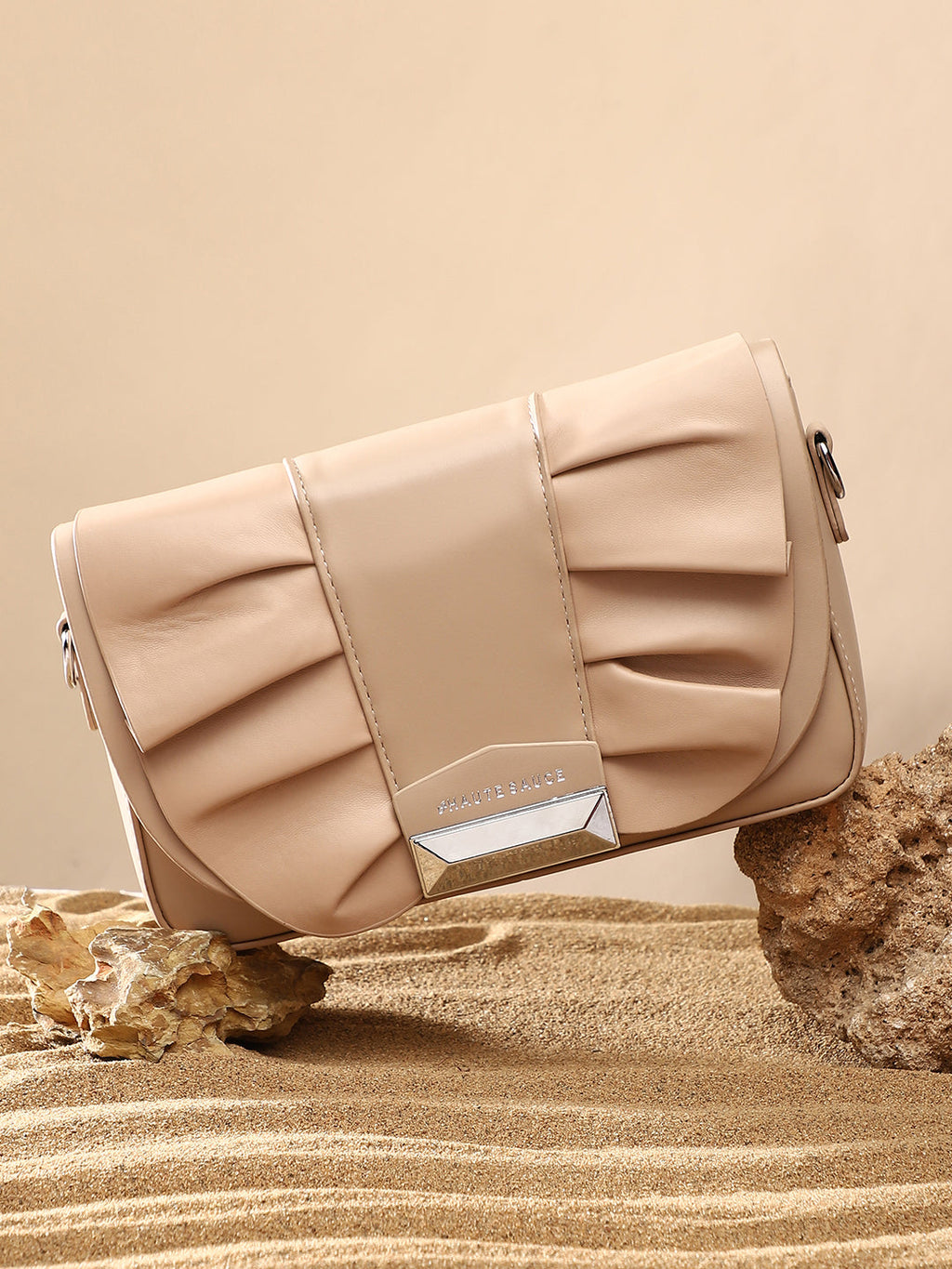 The Ruched Sling Bag - Beige