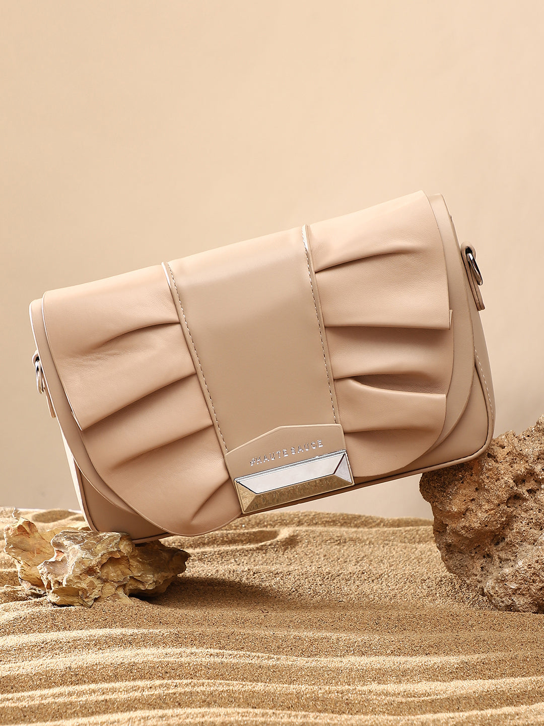 The Ruched Sling Bag - Beige