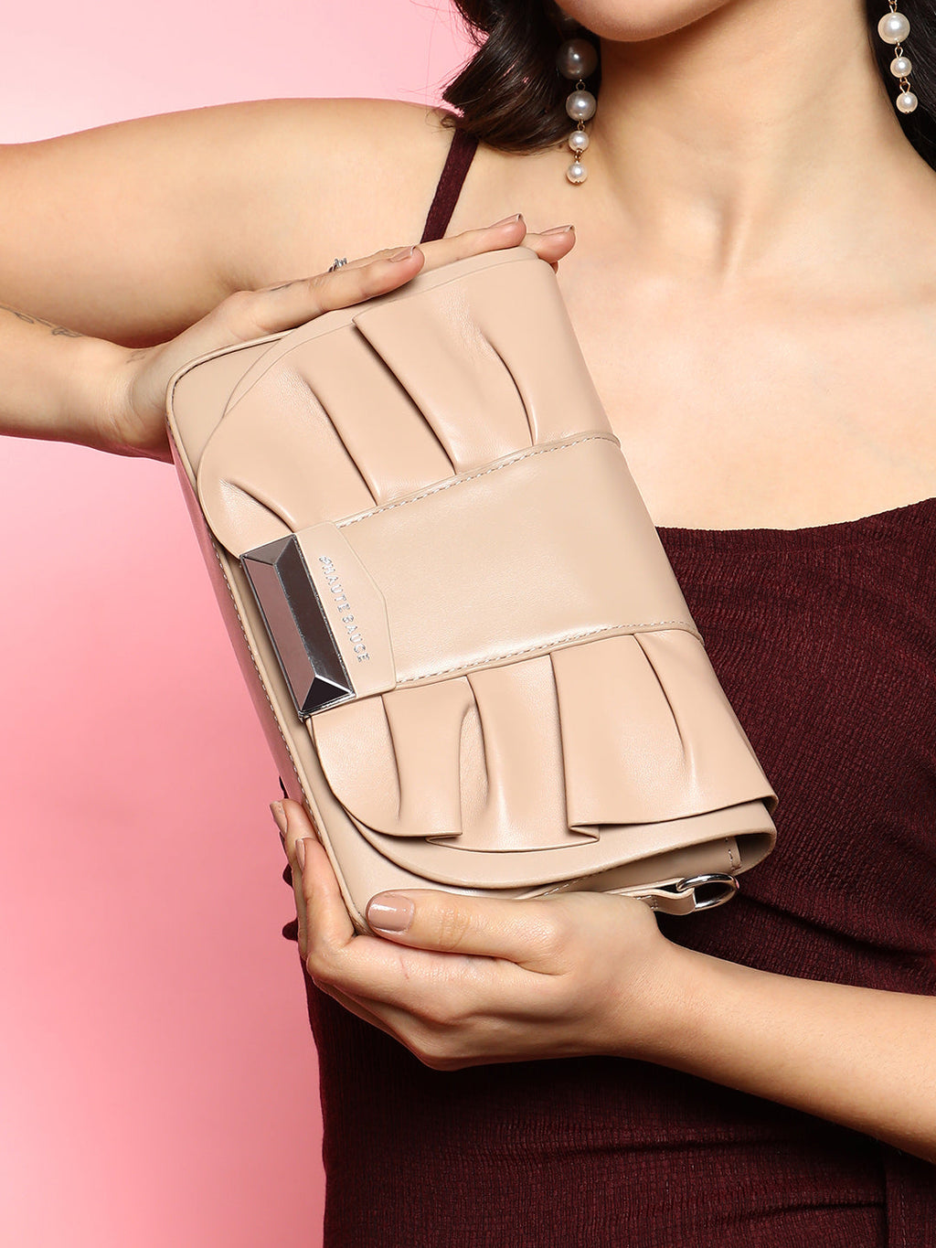 The Ruched Sling Bag - Beige