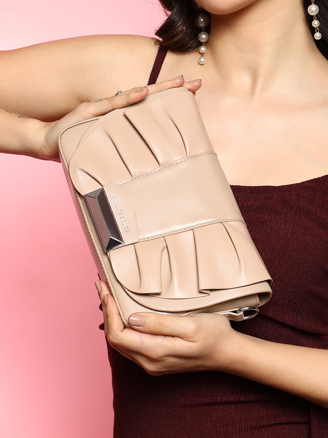 The Ruched Sling Bag - Beige