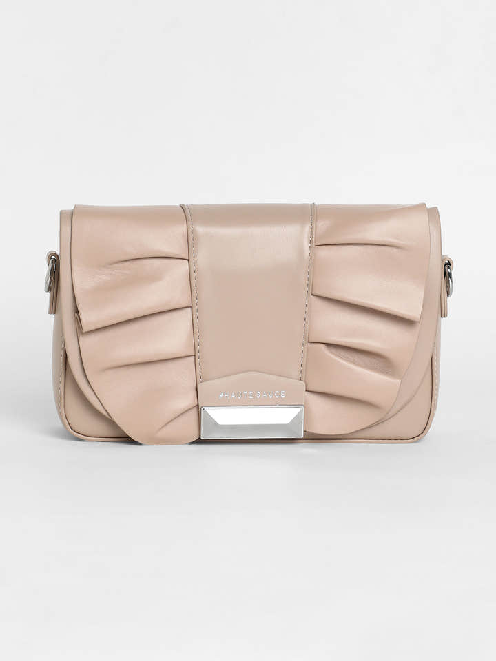 The Ruched Sling Bag - Beige