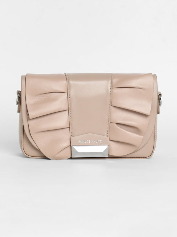 The Ruched Sling Bag - Beige