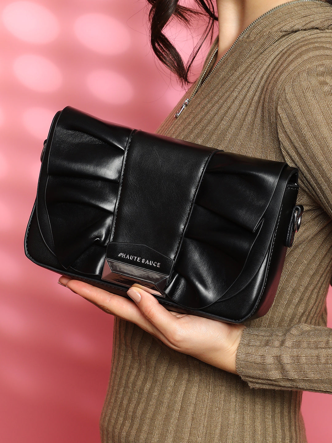 The Ruched Sling Bag - Midnight Black
