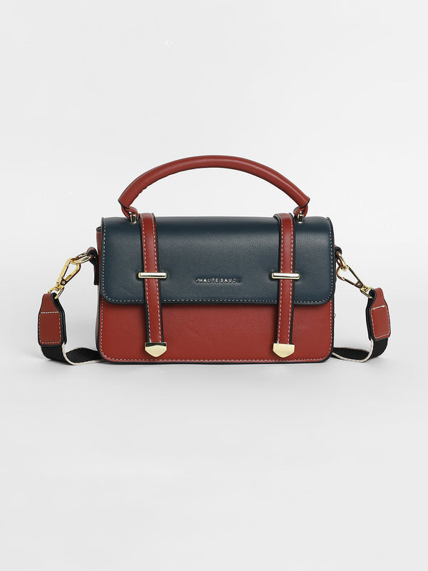 The Linea Hand Bag - Terracotta Brown & Navy Blue