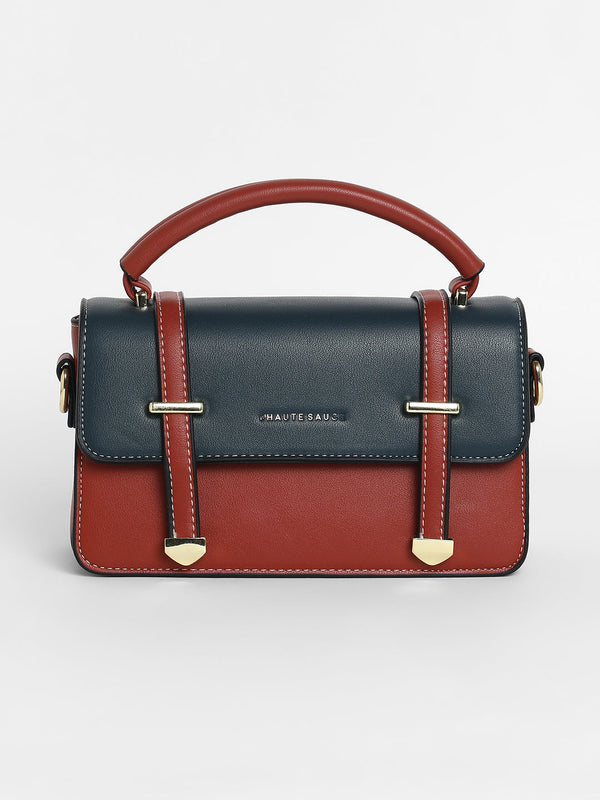 The Linea Hand Bag - Terracotta Brown & Navy Blue