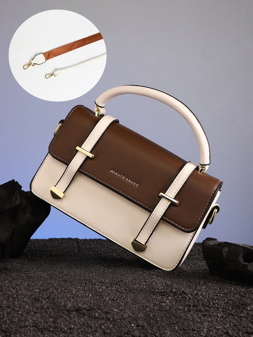 The Linea Hand Bag - Ivory White & Chocolate Brown