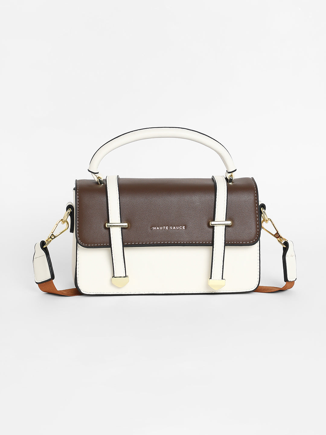 The Linea Hand Bag - Ivory White & Chocolate Brown