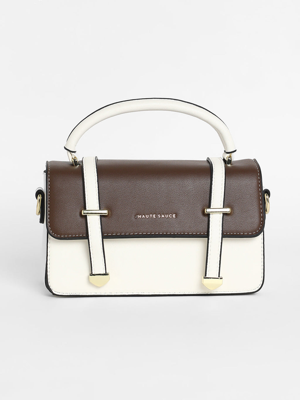 The Linea Hand Bag - Ivory White & Chocolate Brown