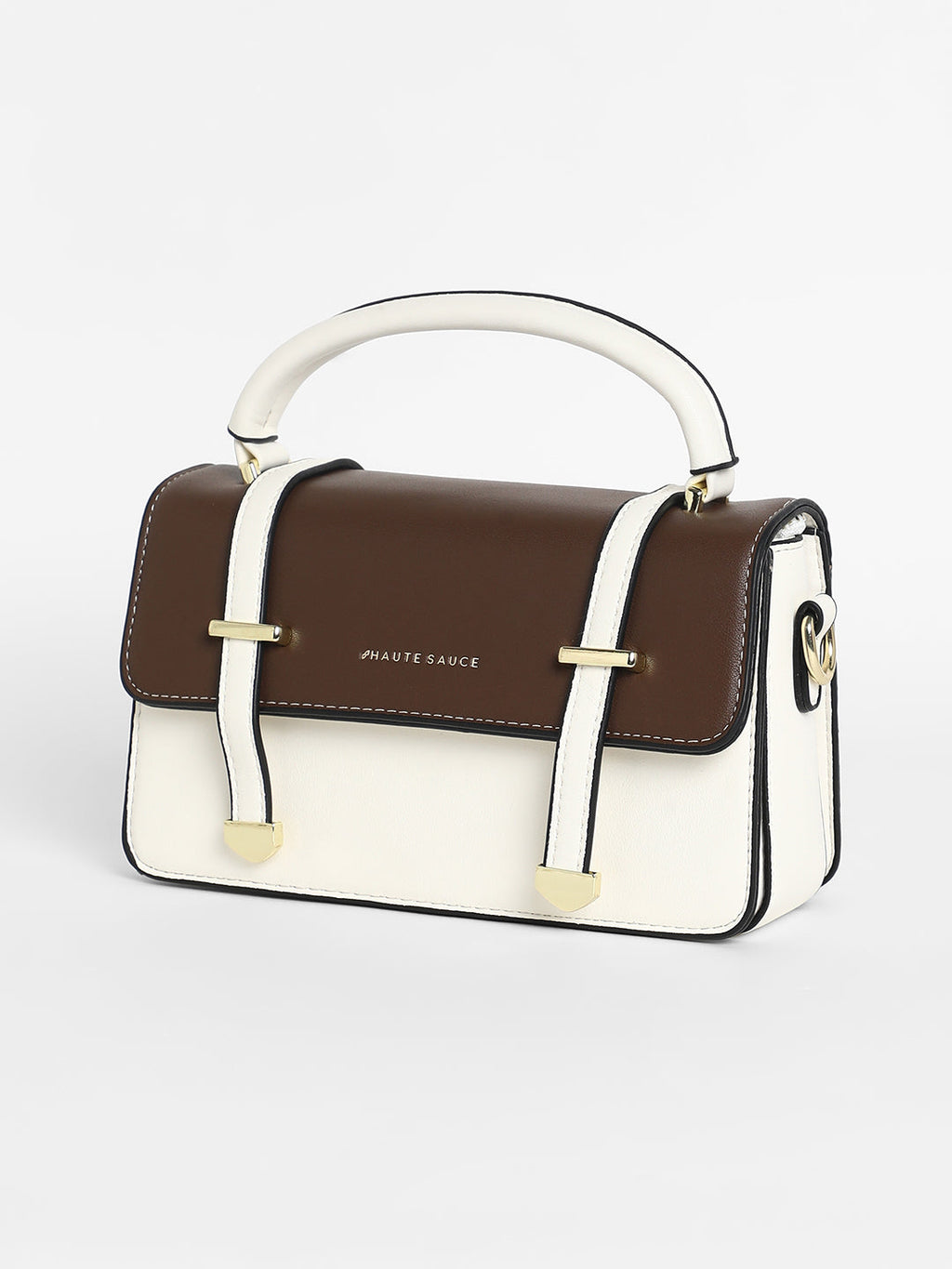 The Linea Hand Bag - Ivory White & Chocolate Brown
