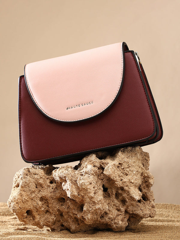 The Block Flap Hand Bag - Burgundy Red & Blush Pink