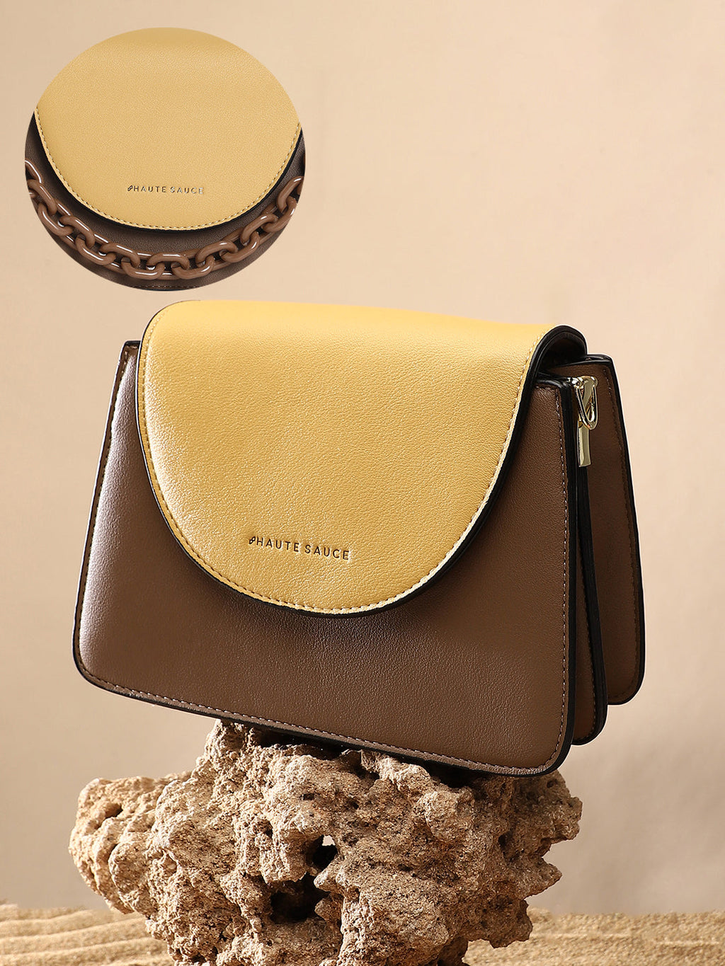 The Block Flap Hand Bag - Mocha Brown & Sage Green