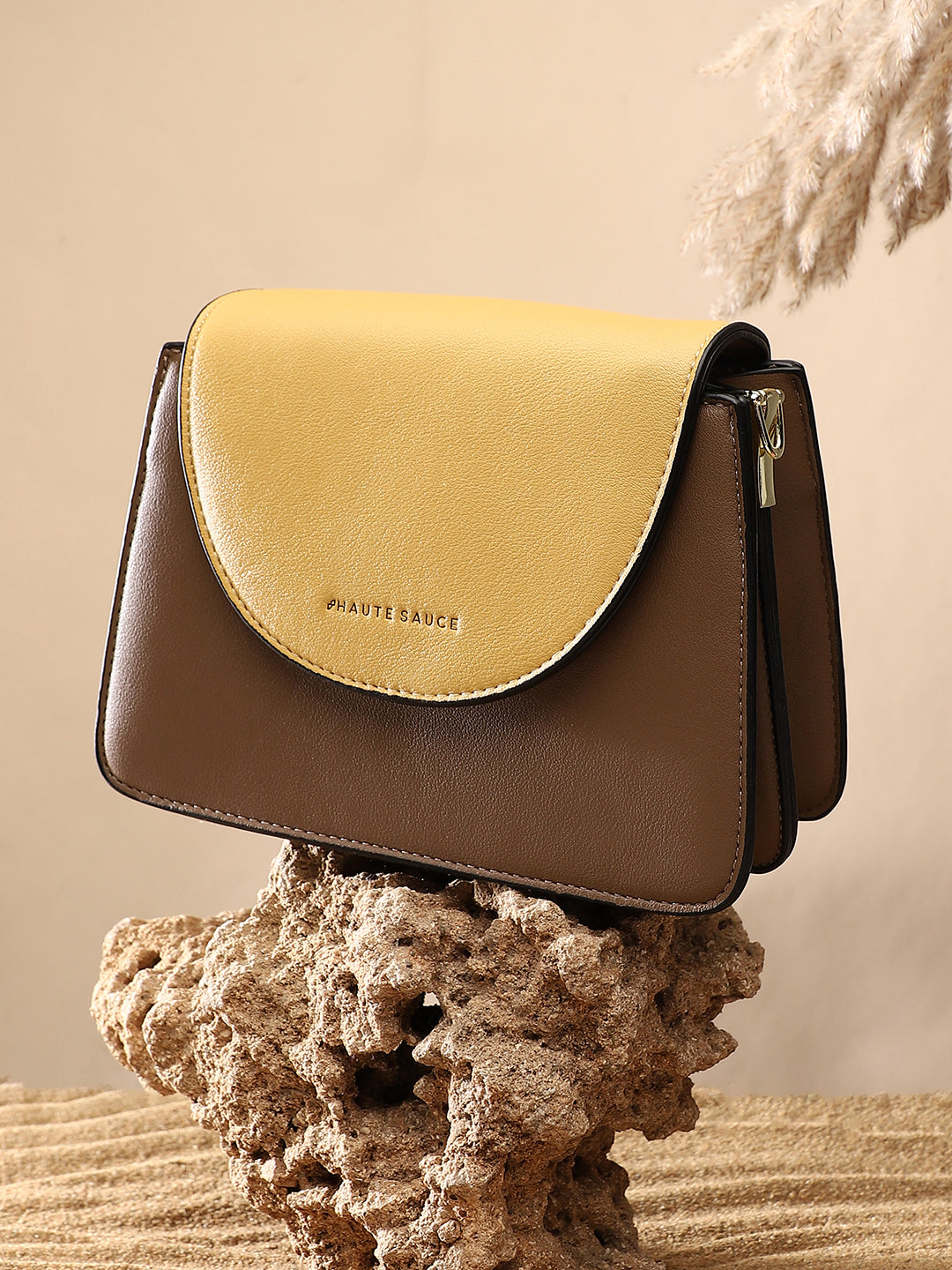 The Block Flap Hand Bag - Mocha Brown & Sage Green