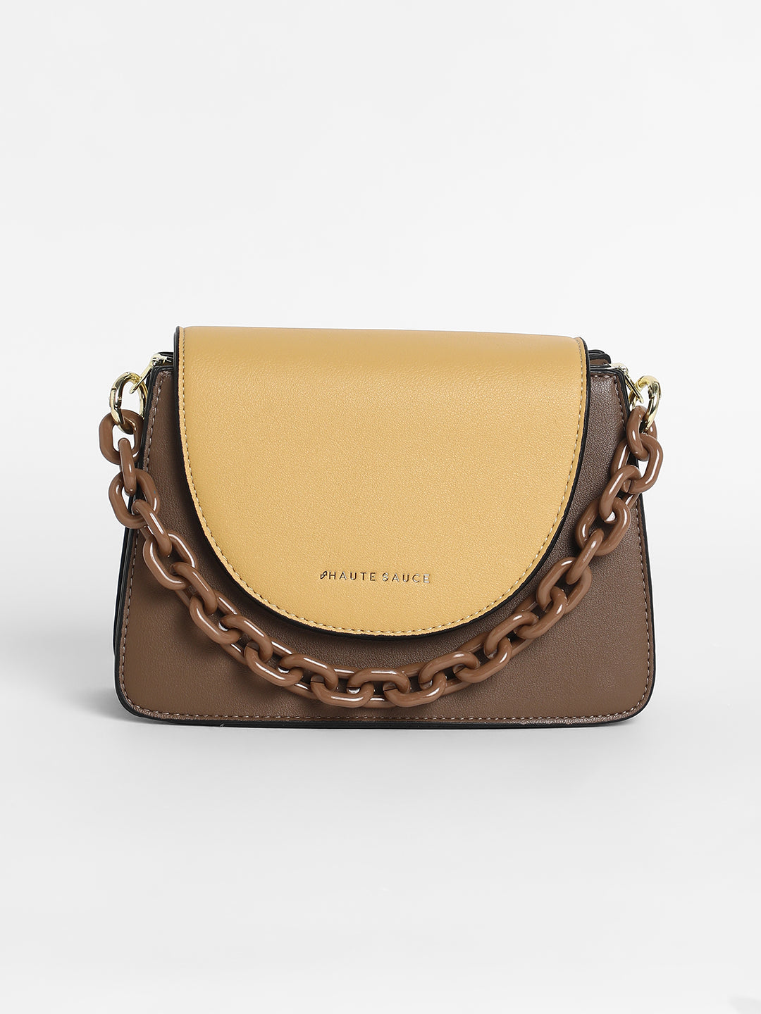 The Block Flap Hand Bag - Mocha Brown & Sage Green
