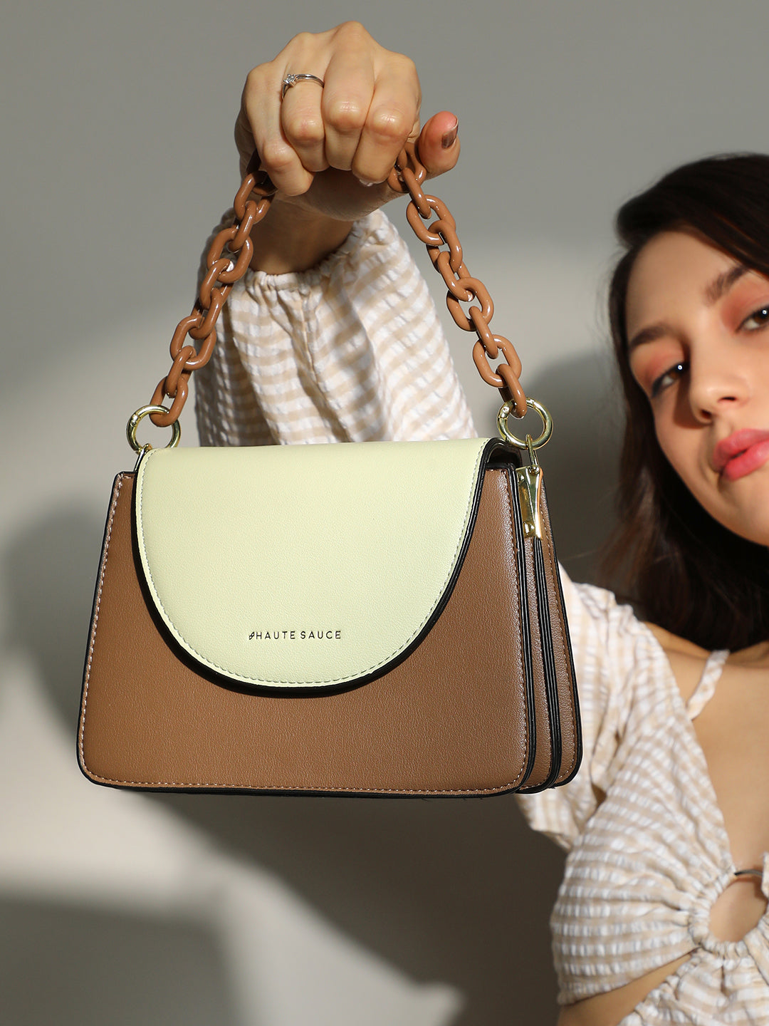 The Block Flap Hand Bag - Mocha Brown & Yellow Ochre