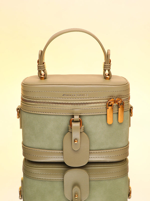 The Velvet Oval Bucket Bag - Olive Green