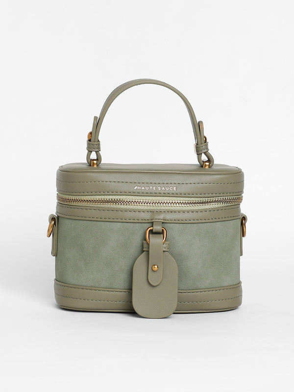 The Velvet Oval Bucket Bag - Olive Green