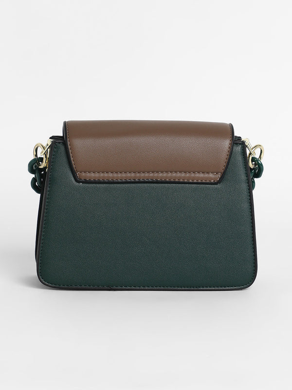 The Block Flap Hand Bag - Olive Green & Chocolate Brown