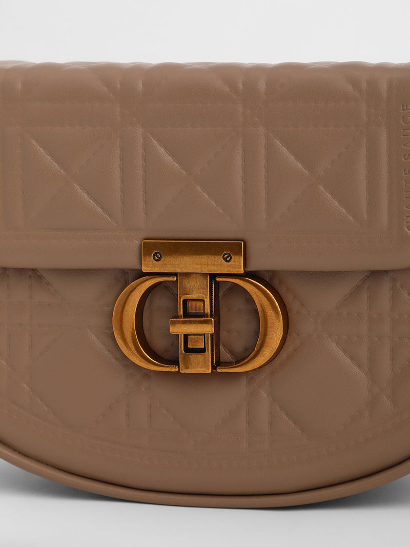 The Quilted Curve Sling Bag - Camel Brown