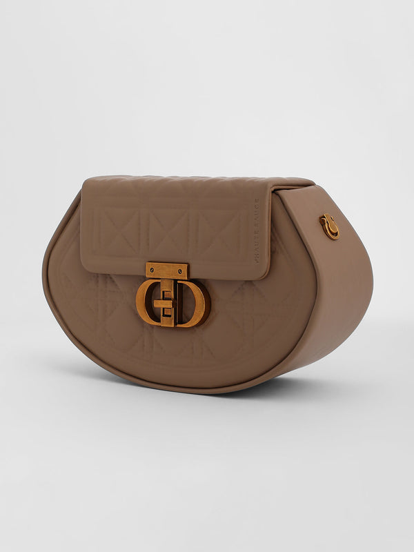 The Quilted Curve Sling Bag - Camel Brown