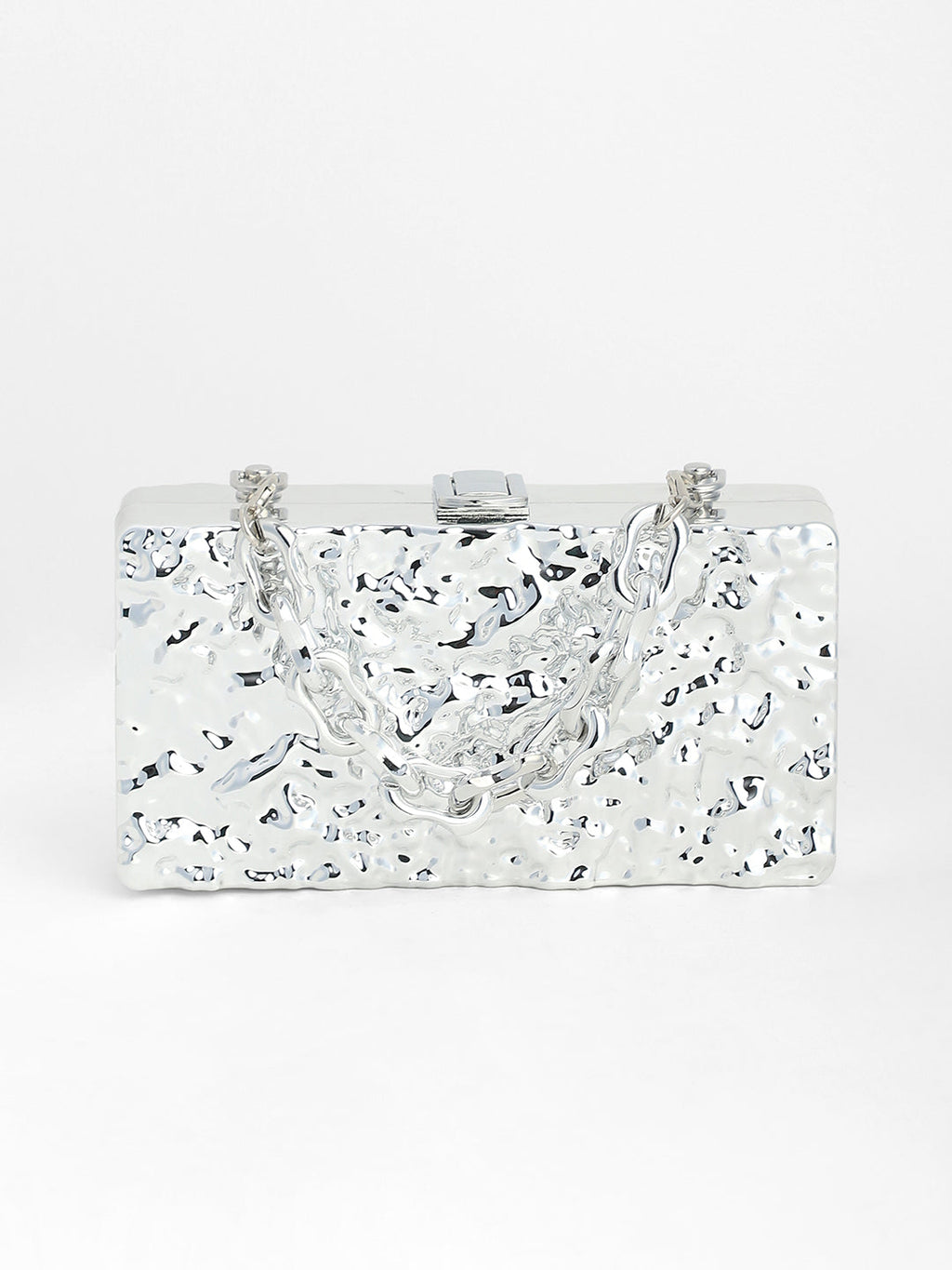 The Dented Chain Clutch Bag - Metallic Silver