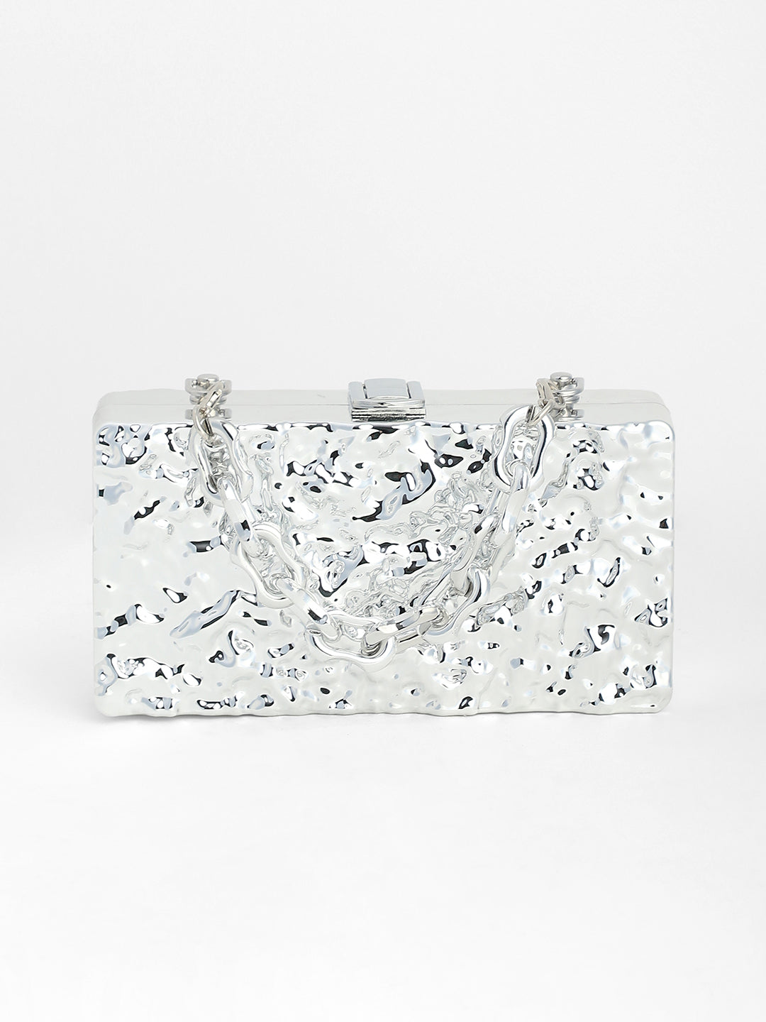 The Dented Chain Clutch Bag - Metallic Silver