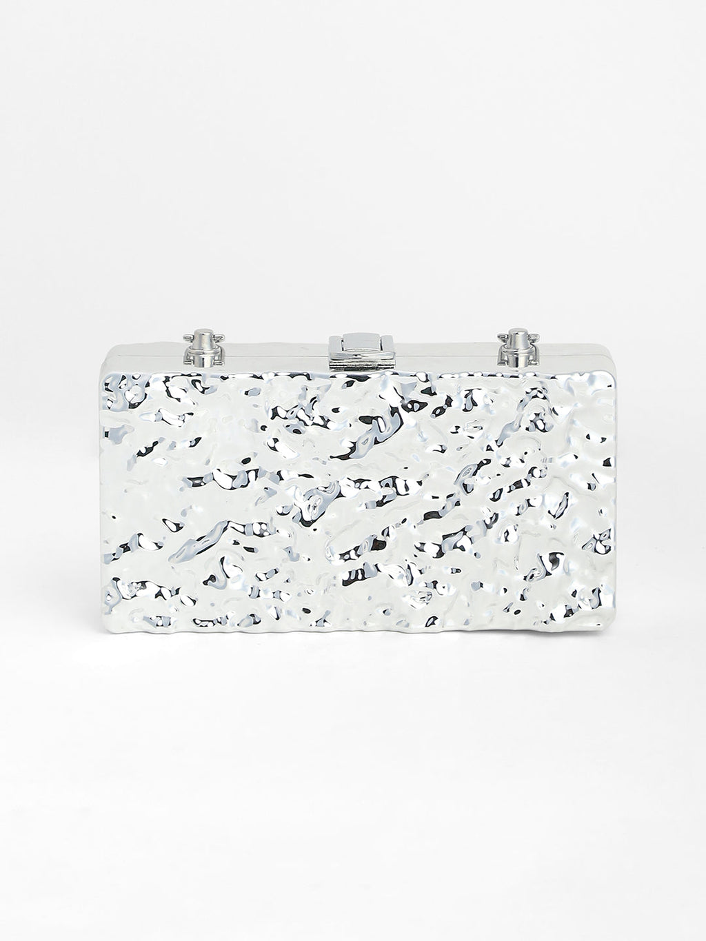 The Dented Chain Clutch Bag - Metallic Silver
