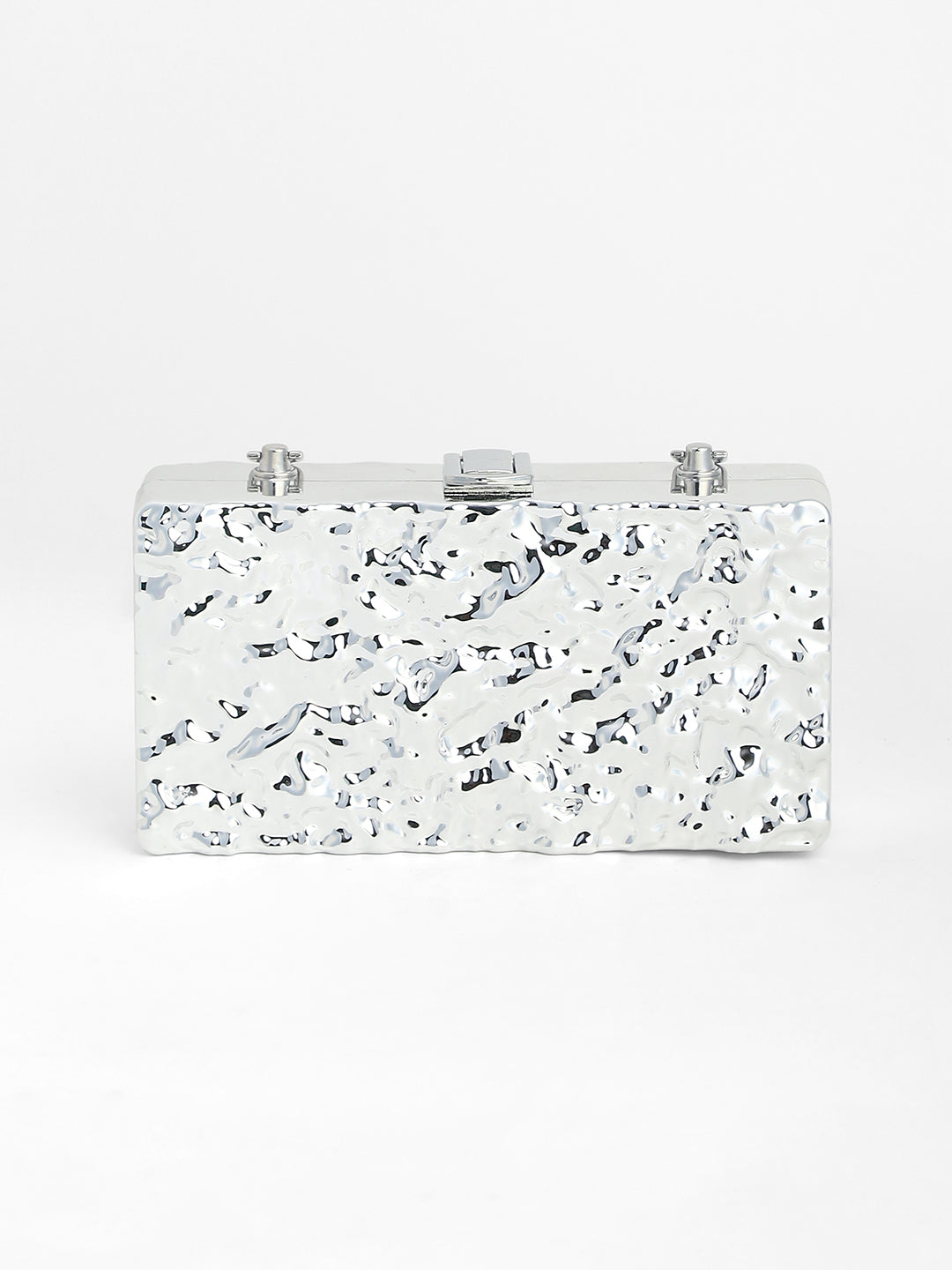 The Dented Chain Clutch Bag - Metallic Silver