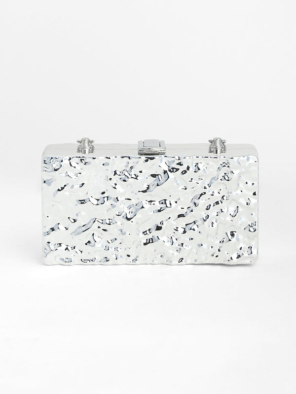 The Dented Chain Clutch Bag - Metallic Silver