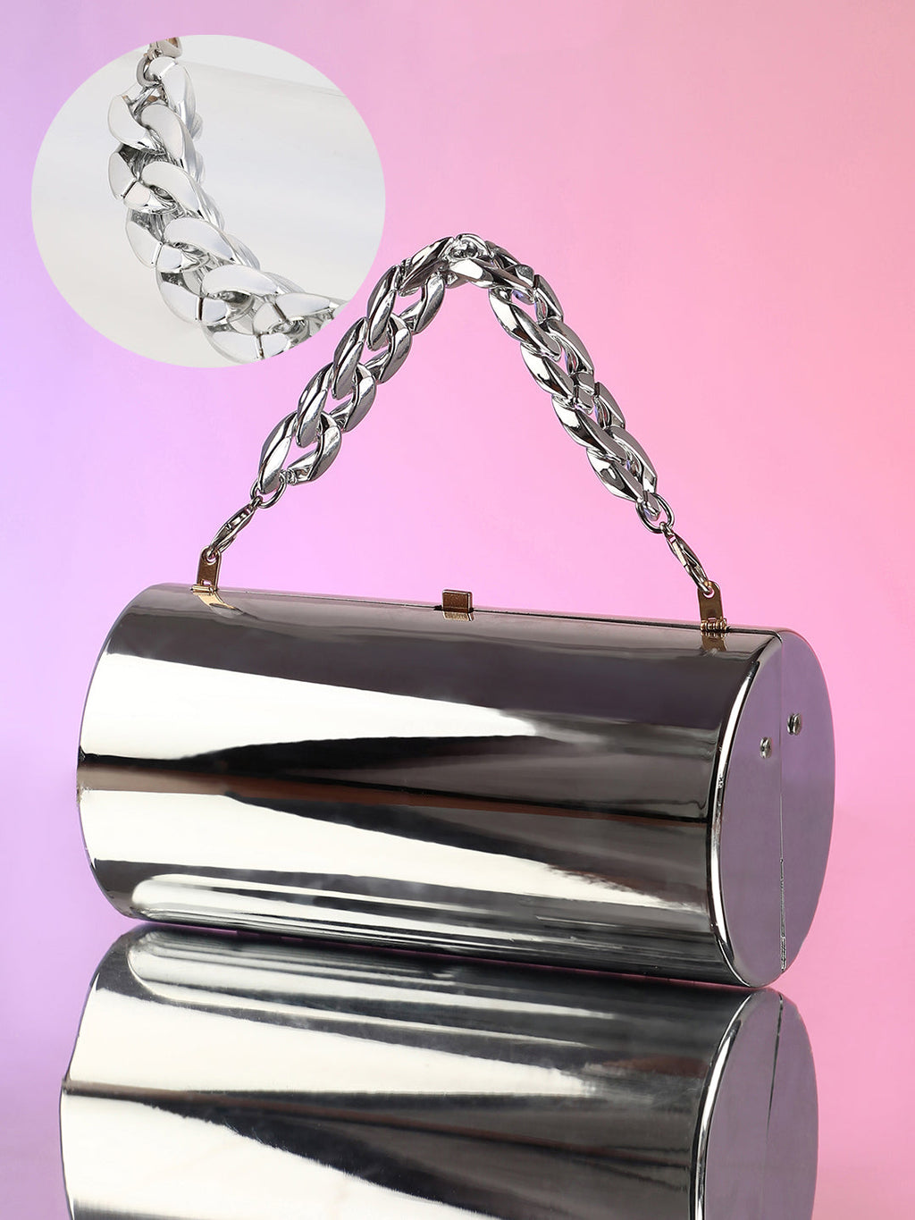 The Columner Clutch Bag - Metallic Silver