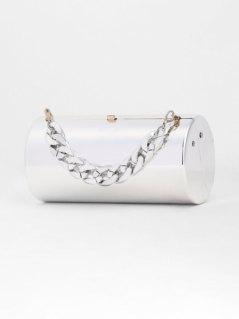The Columner Clutch Bag - Metallic Silver