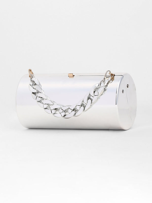 The Columner Clutch Bag - Metallic Silver