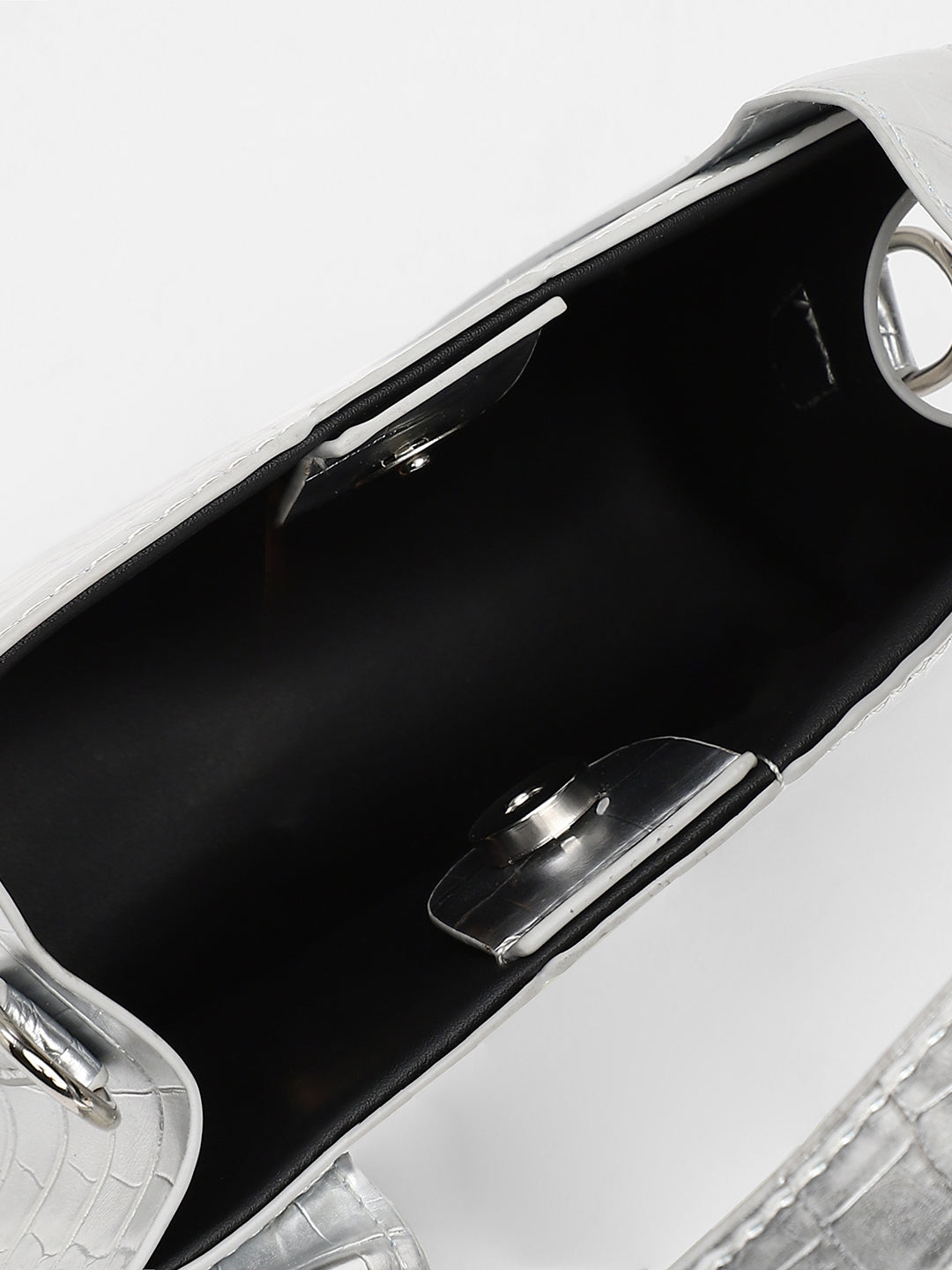 The Frivola Croc Hand Bag - Metallic Silver